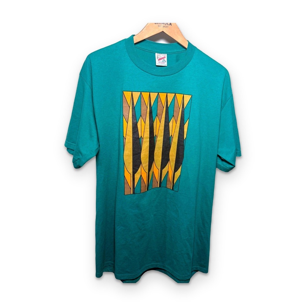 Vintage Jerzees T-Shirt Sz XL Green Abstract Geometric Art Deco Made in USA 90s